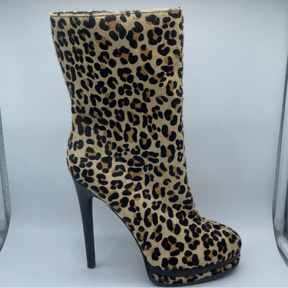 Kelsi Dagger Carlotta High Heel Boot Animal Cheetah Leopard Calf Hair Sz 8.5